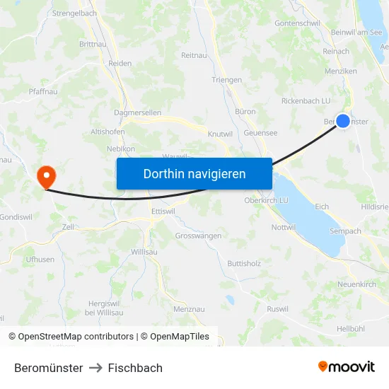 Beromünster to Fischbach map