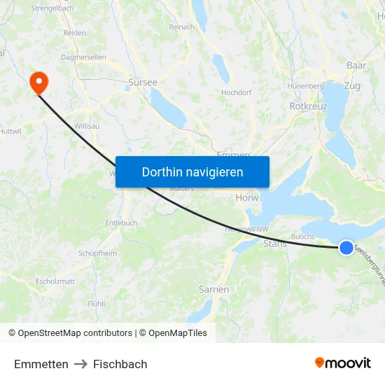 Emmetten to Fischbach map