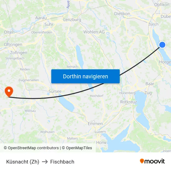 Küsnacht (Zh) to Fischbach map