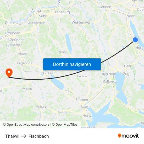 Thalwil to Fischbach map