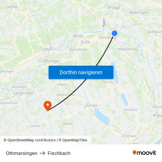 Othmarsingen to Fischbach map