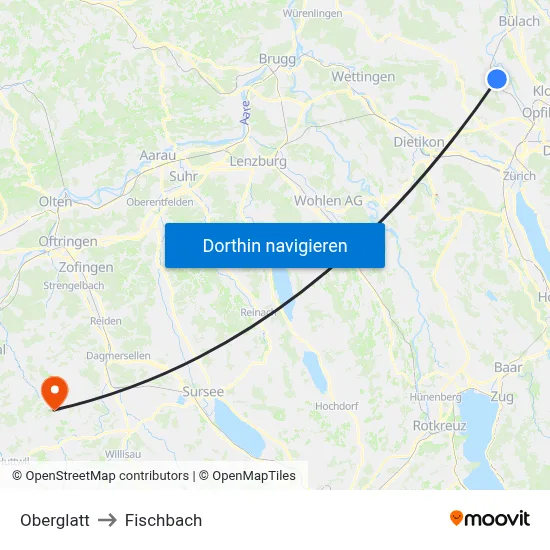 Oberglatt to Fischbach map