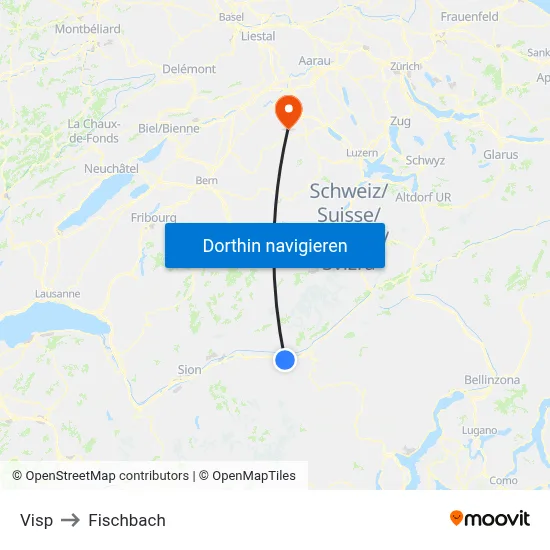Visp to Fischbach map