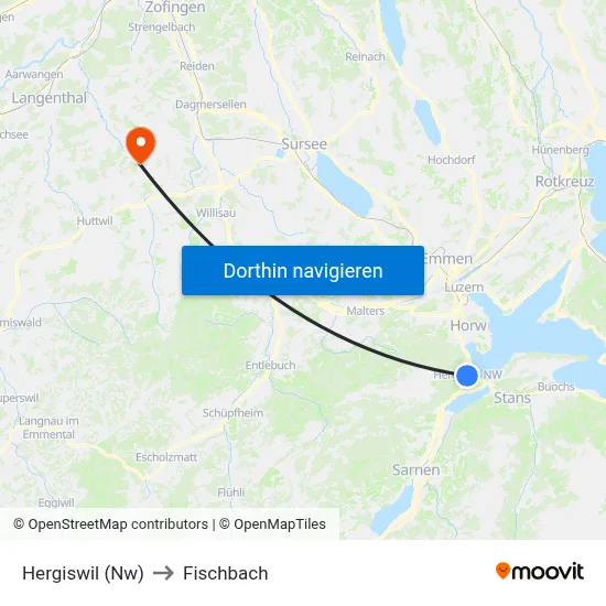 Hergiswil (Nw) to Fischbach map