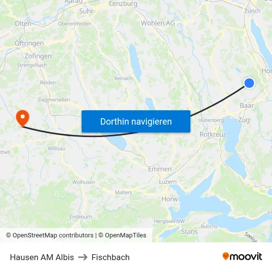 Hausen AM Albis to Fischbach map