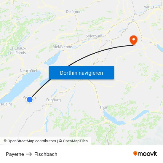Payerne to Fischbach map