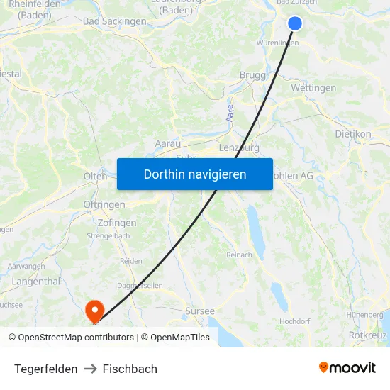 Tegerfelden to Fischbach map