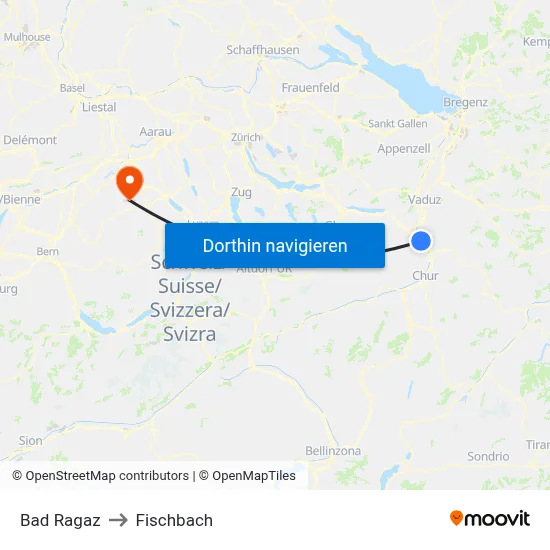 Bad Ragaz to Fischbach map