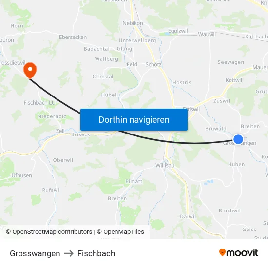 Grosswangen to Fischbach map