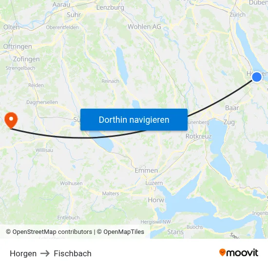 Horgen to Fischbach map