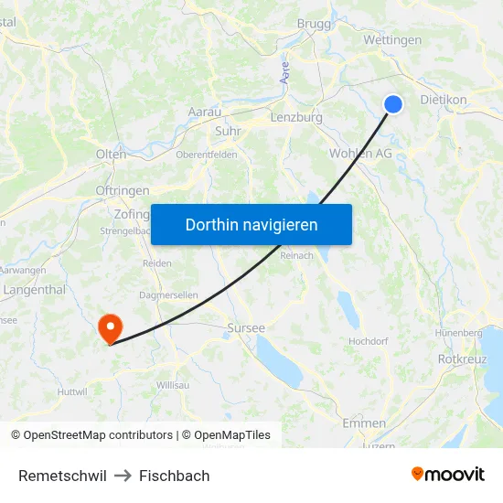 Remetschwil to Fischbach map