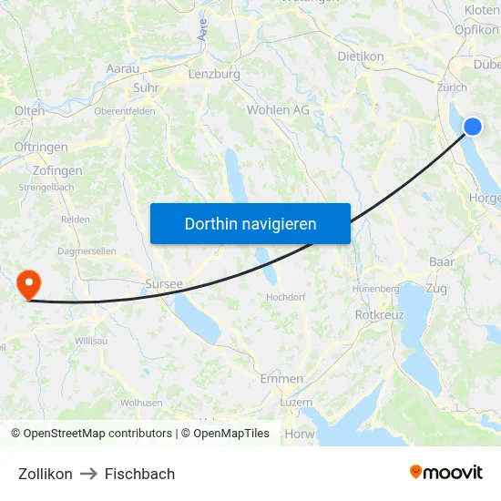 Zollikon to Fischbach map