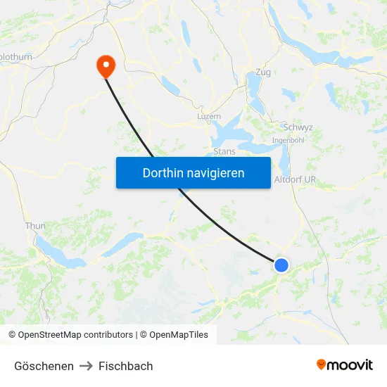 Göschenen to Fischbach map