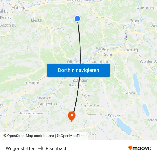 Wegenstetten to Fischbach map
