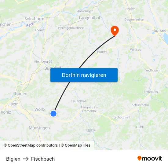 Biglen to Fischbach map