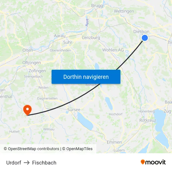 Urdorf to Fischbach map
