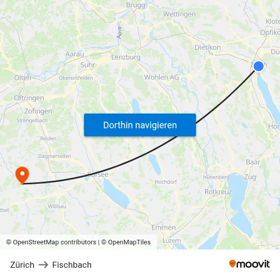 Zürich to Fischbach map