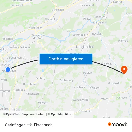 Gerlafingen to Fischbach map