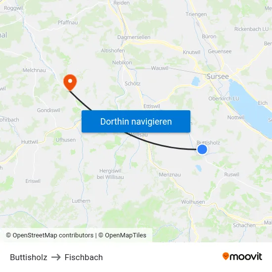 Buttisholz to Fischbach map