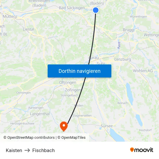 Kaisten to Fischbach map