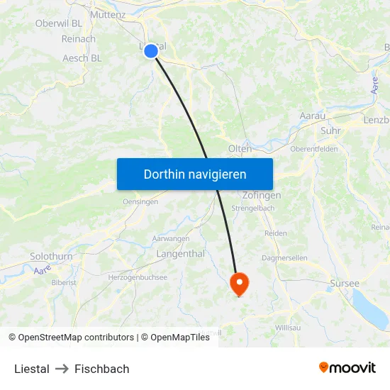 Liestal to Fischbach map