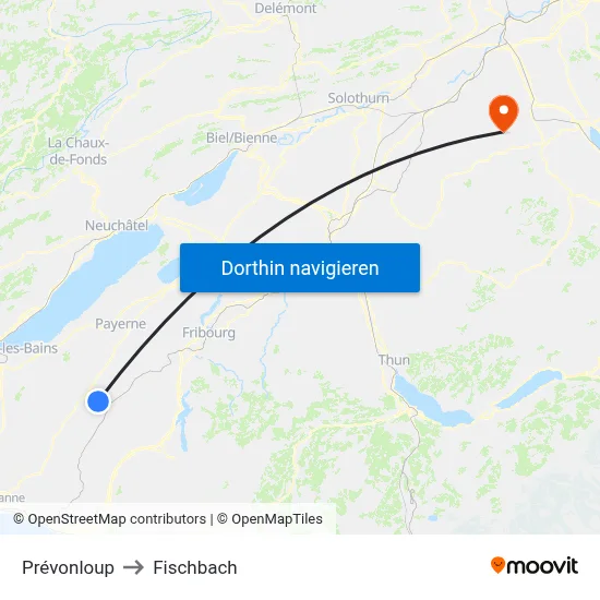 Prévonloup to Fischbach map