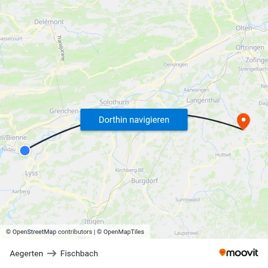 Aegerten to Fischbach map