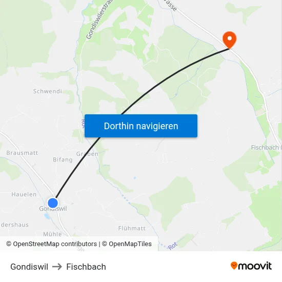 Gondiswil to Fischbach map