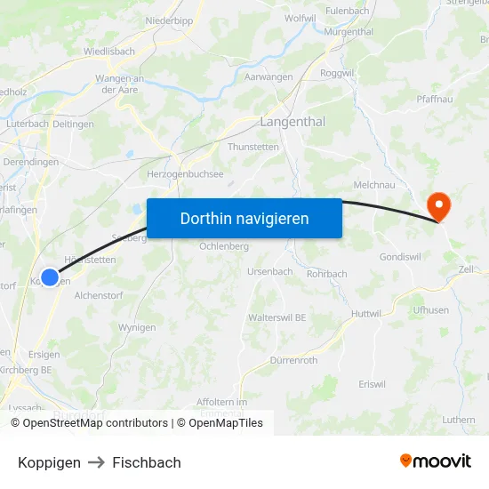 Koppigen to Fischbach map