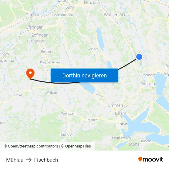 Mühlau to Fischbach map