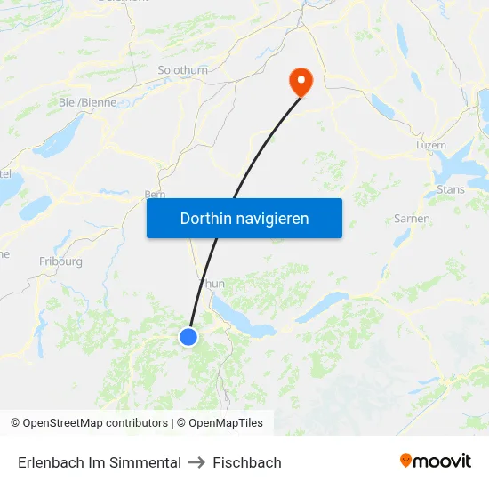 Erlenbach Im Simmental to Fischbach map