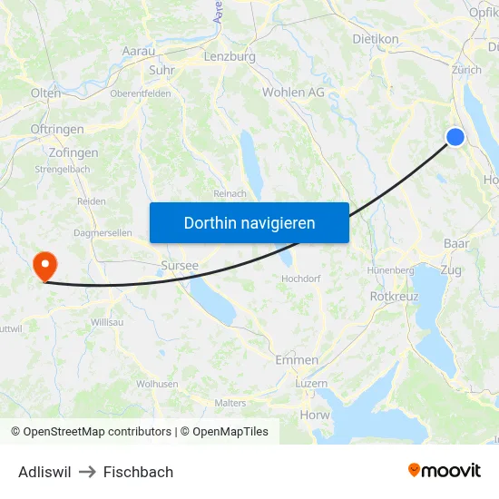 Adliswil to Fischbach map