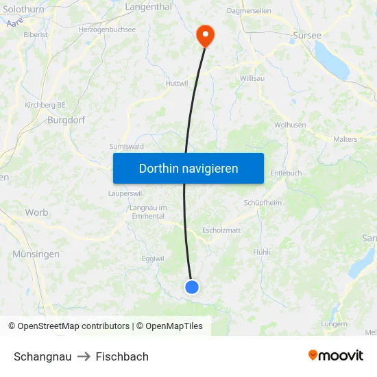 Schangnau to Fischbach map
