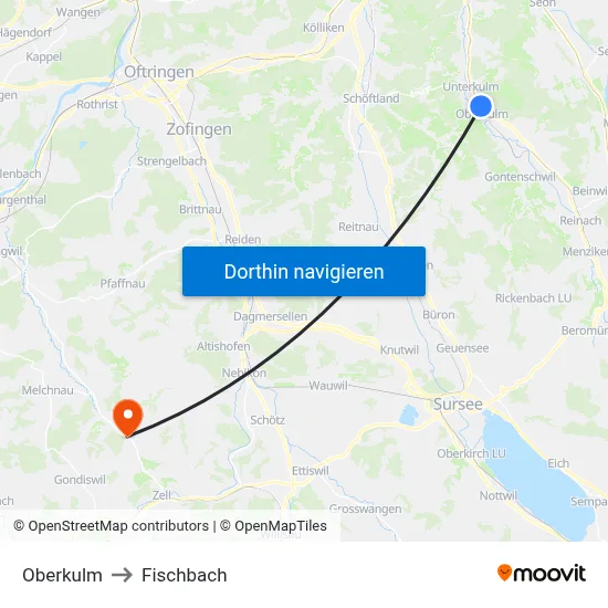 Oberkulm to Fischbach map
