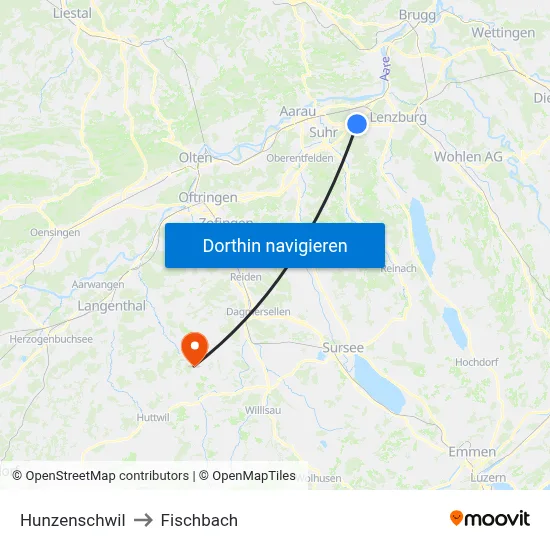 Hunzenschwil to Fischbach map
