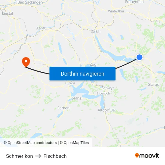 Schmerikon to Fischbach map