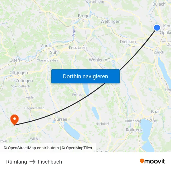 Rümlang to Fischbach map
