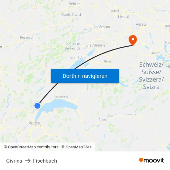 Givrins to Fischbach map
