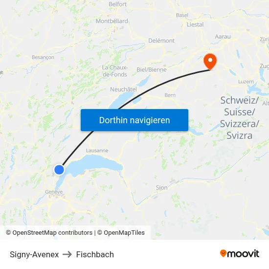 Signy-Avenex to Fischbach map