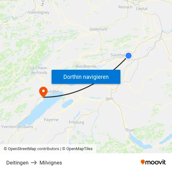 Deitingen to Milvignes map