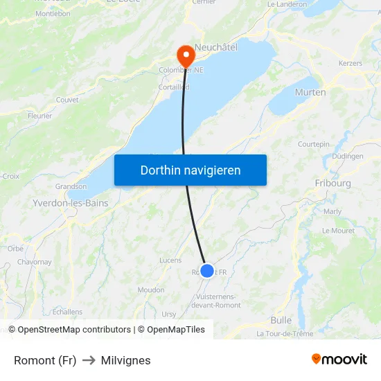 Romont (Fr) to Milvignes map