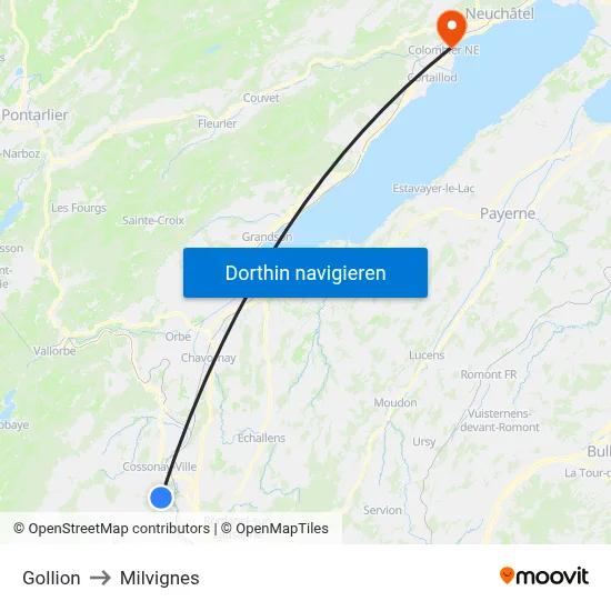 Gollion to Milvignes map