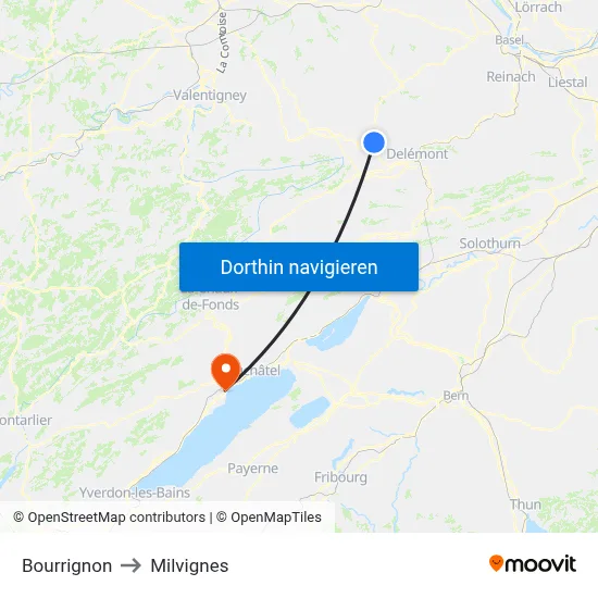 Bourrignon to Milvignes map