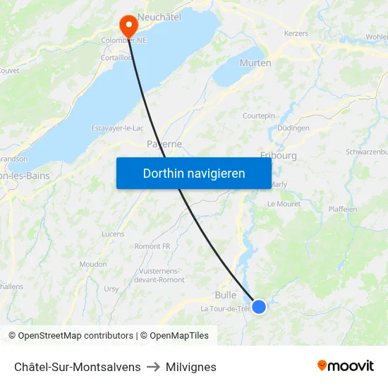 Châtel-Sur-Montsalvens to Milvignes map