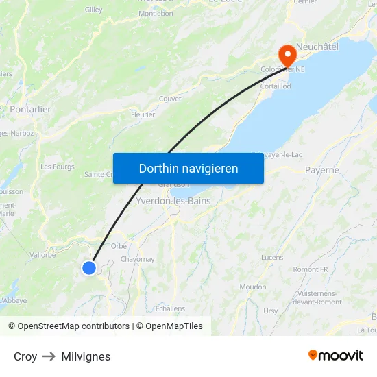 Croy to Milvignes map