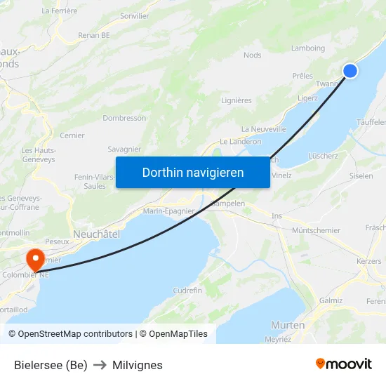 Bielersee (Be) to Milvignes map