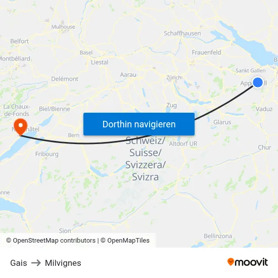 Gais to Milvignes map