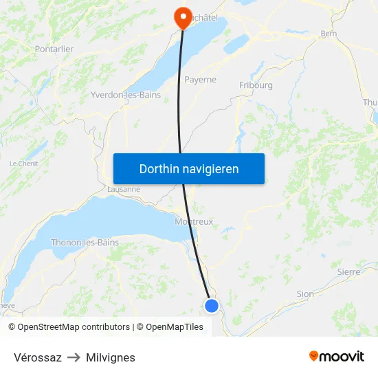 Vérossaz to Milvignes map