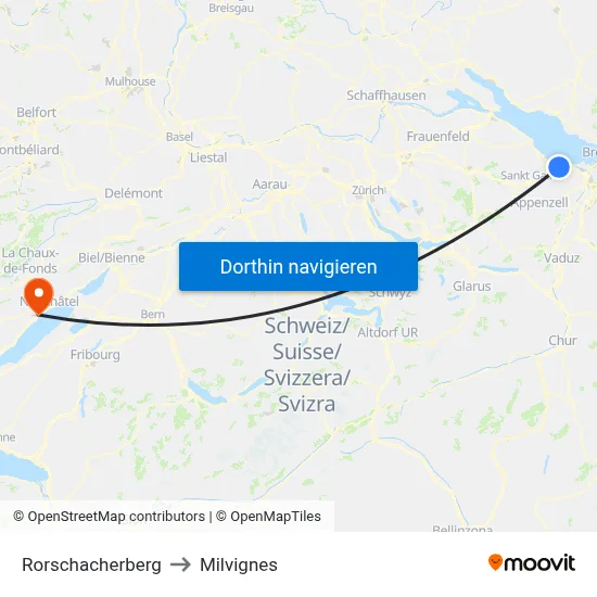 Rorschacherberg to Milvignes map