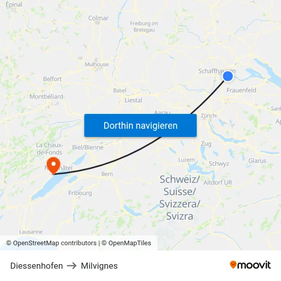 Diessenhofen to Milvignes map